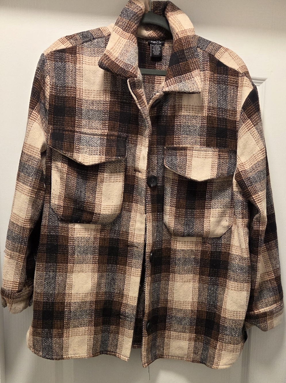 Rue21 Brown & Cream Plaid Jacket Size Large